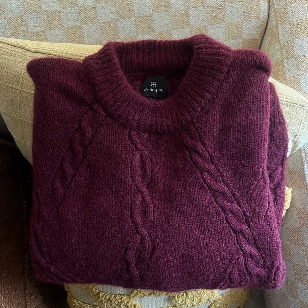 Anine bing mike cable knit sweater oversized maroon EUC alpaca wool blend